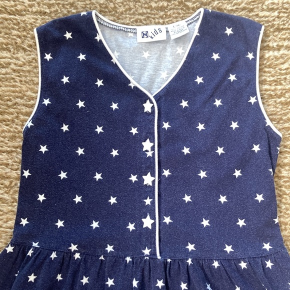 Vintage Blue & White Stars Dress N Kids Nordstrom Cotton Girls Large 14 90's Y2K - Picture 2 of 7